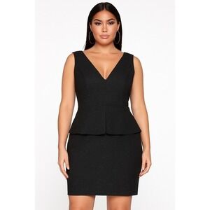 V-Neck Peplum Sheath Dress - Black